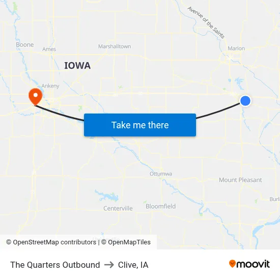 The Quarters Outbound to Clive, IA map