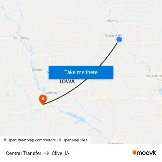 Central Transfer to Clive, IA map