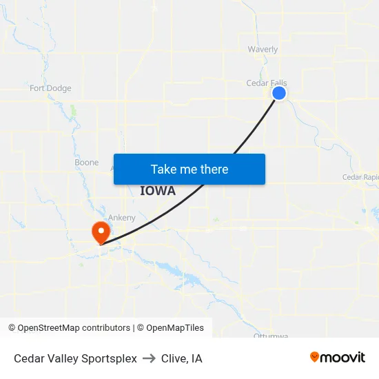 Cedar Valley Sportsplex to Clive, IA map