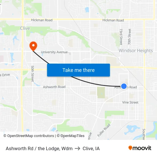 Ashworth Rd / the Lodge, Wdm to Clive, IA map
