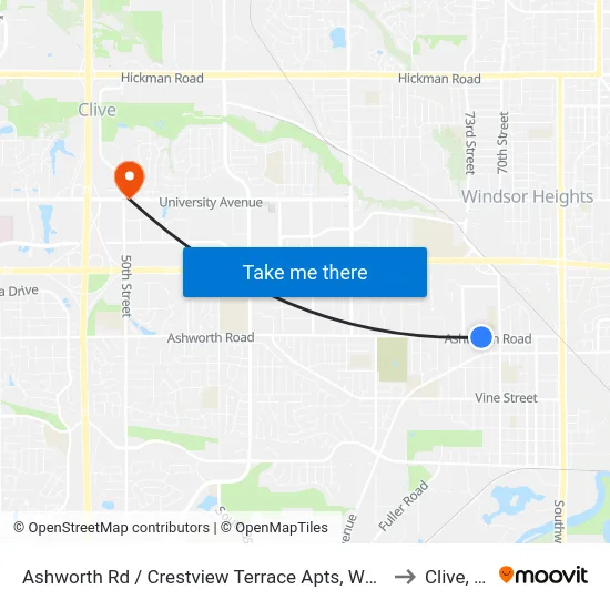Ashworth Rd / Crestview Terrace Apts, Wdm to Clive, IA map