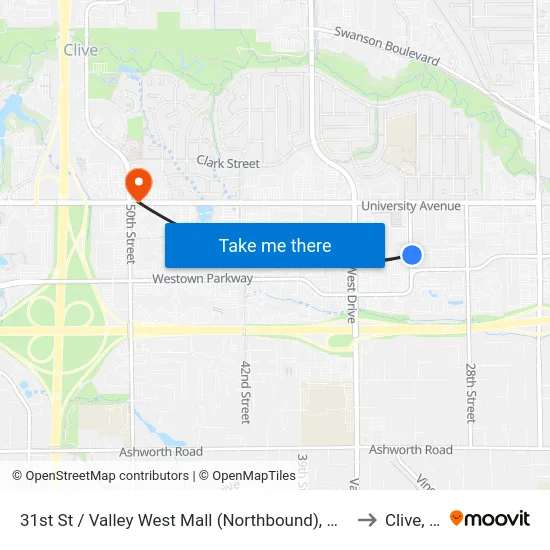 31st St / Valley West Mall (Northbound), Wdm to Clive, IA map