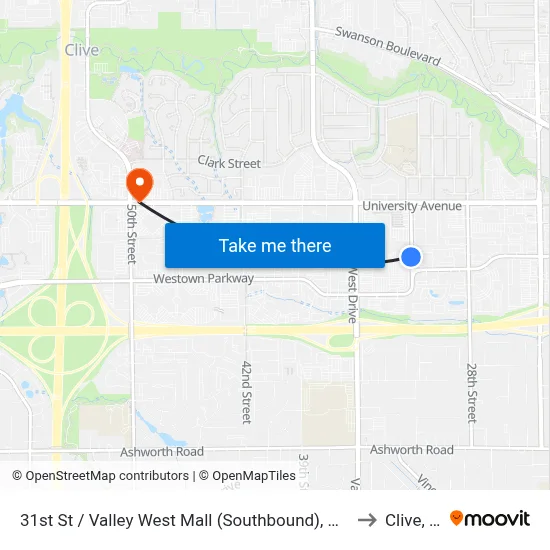 31st St / Valley West Mall (Southbound), Wdm to Clive, IA map