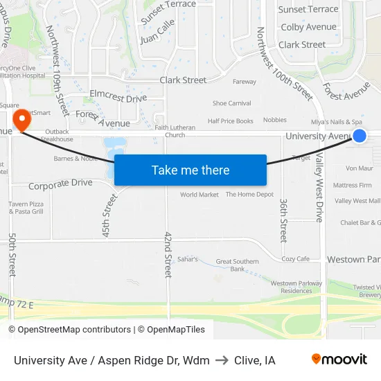 University Ave / Aspen Ridge Dr, Wdm to Clive, IA map