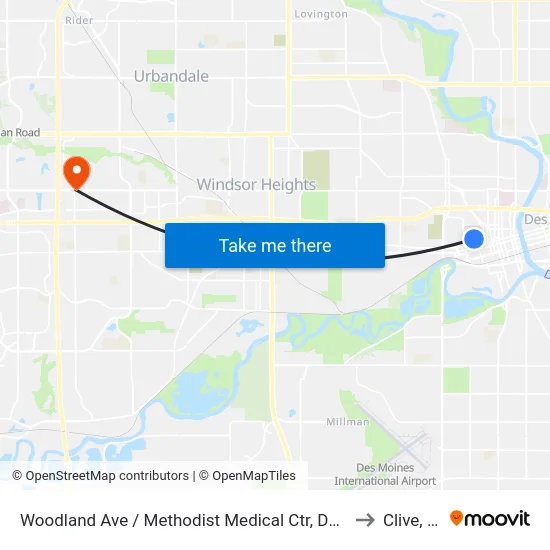 Woodland Ave / Methodist Medical Ctr, Dsm to Clive, IA map
