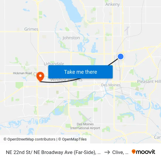 NE 22nd St/ NE Broadway Ave (Far-Side), Plk to Clive, IA map