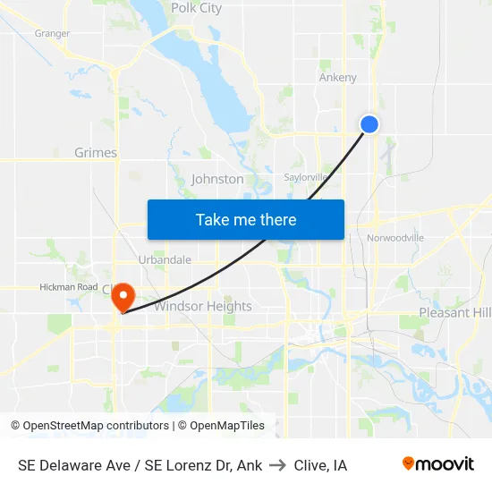 SE Delaware Ave / SE Lorenz Dr, Ank to Clive, IA map