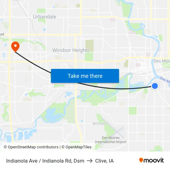Indianola Ave / Indianola Rd, Dsm to Clive, IA map