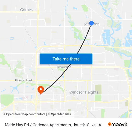 Merle Hay Rd / Cadence Apartments, Jst to Clive, IA map