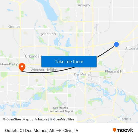 Outlets Of Des Moines, Alt to Clive, IA map