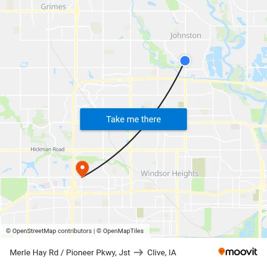 Merle Hay Rd / Pioneer Pkwy, Jst to Clive, IA map