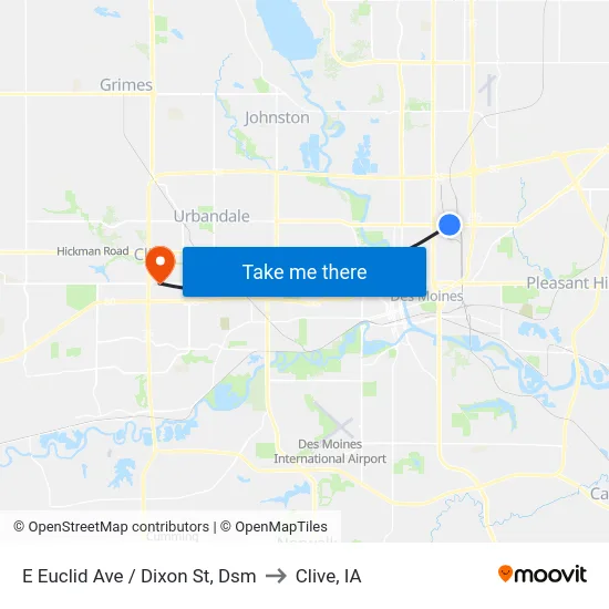 E Euclid Ave / Dixon St, Dsm to Clive, IA map