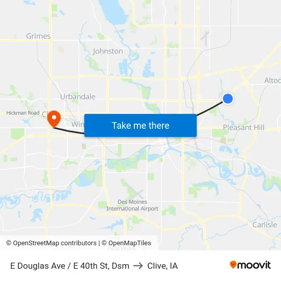 E Douglas Ave / E 40th St, Dsm to Clive, IA map