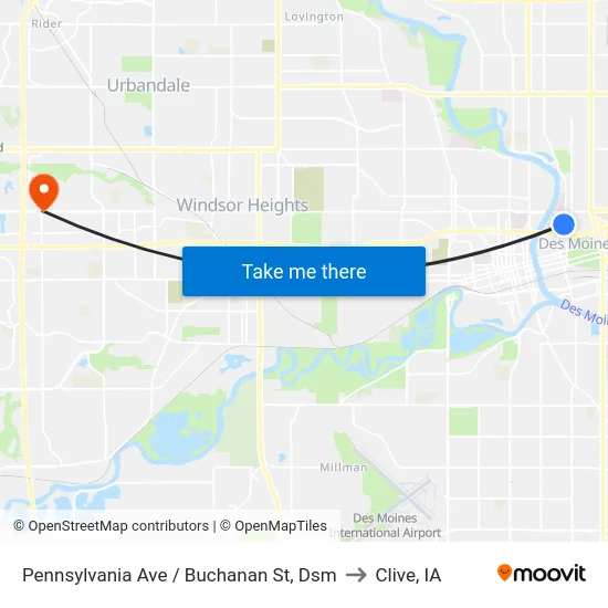 Pennsylvania Ave / Buchanan St, Dsm to Clive, IA map