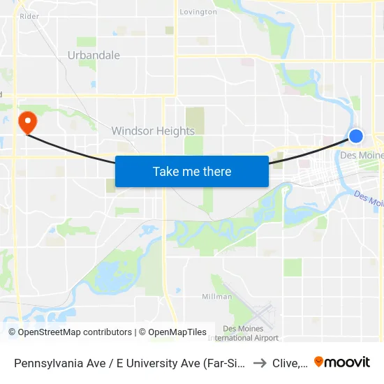 Pennsylvania Ave / E University Ave (Far-Side), Dsm to Clive, IA map