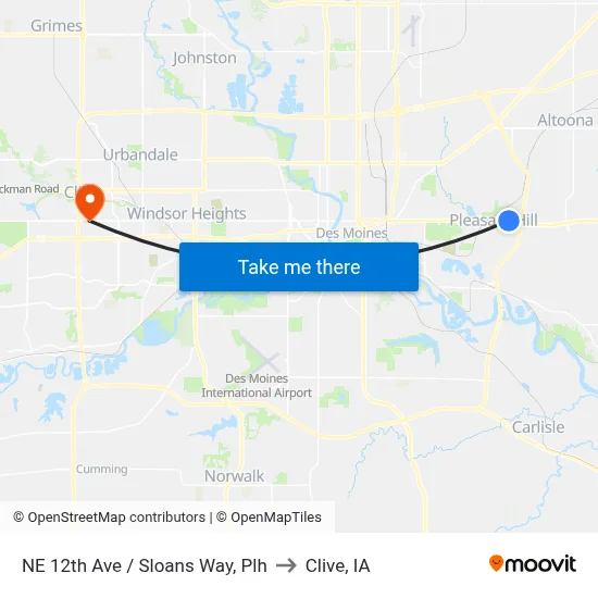 NE 12th Ave / Sloans Way, Plh to Clive, IA map