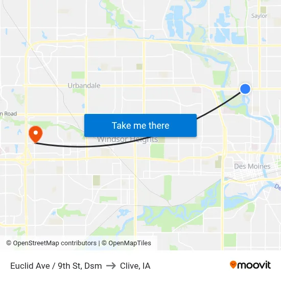 Euclid Ave / 9th St, Dsm to Clive, IA map