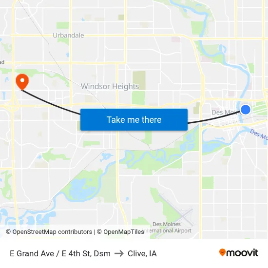 E Grand Ave / E 4th St, Dsm to Clive, IA map