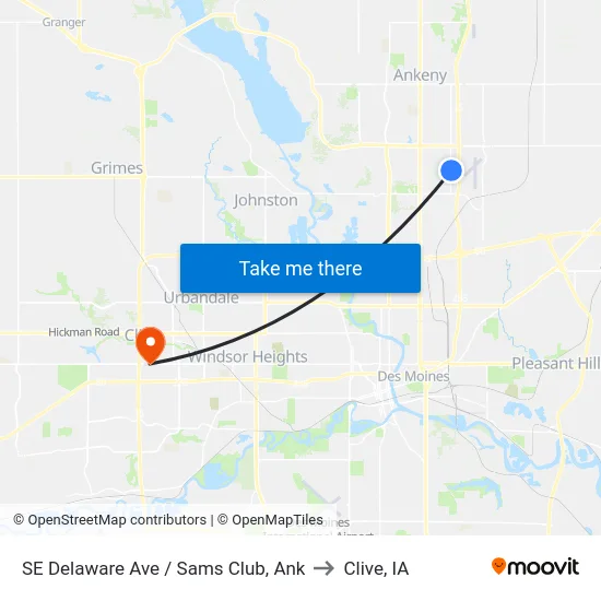 SE Delaware Ave / Sams Club, Ank to Clive, IA map