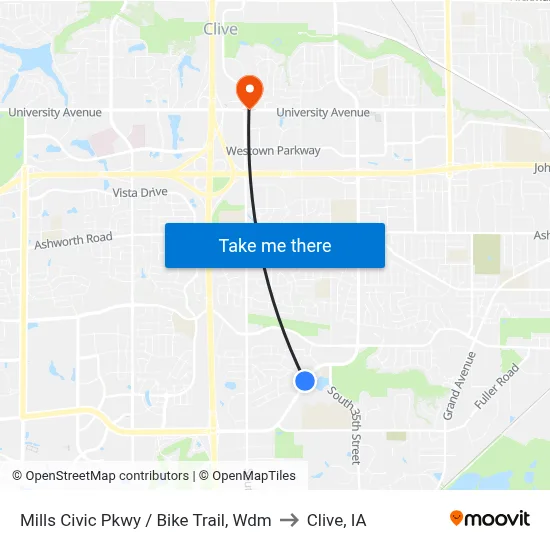 Mills Civic Pkwy / Bike Trail, Wdm to Clive, IA map
