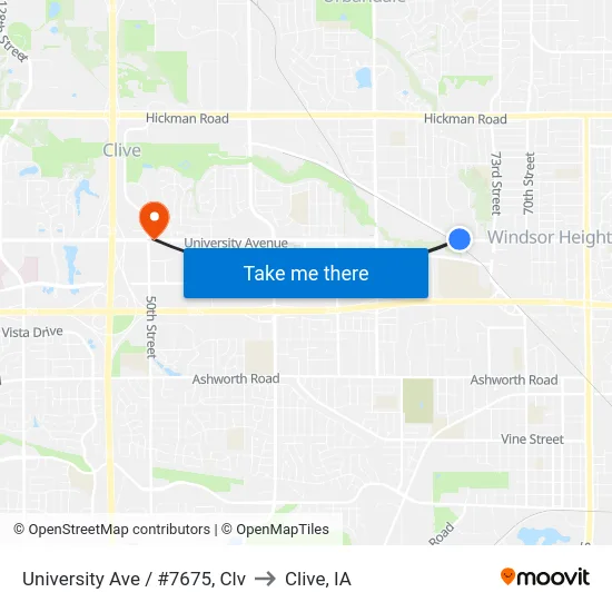 University Ave / #7675, Clv to Clive, IA map