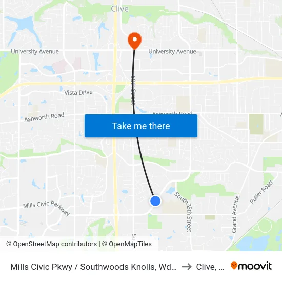 Mills Civic Pkwy / Southwoods Knolls, Wdm to Clive, IA map