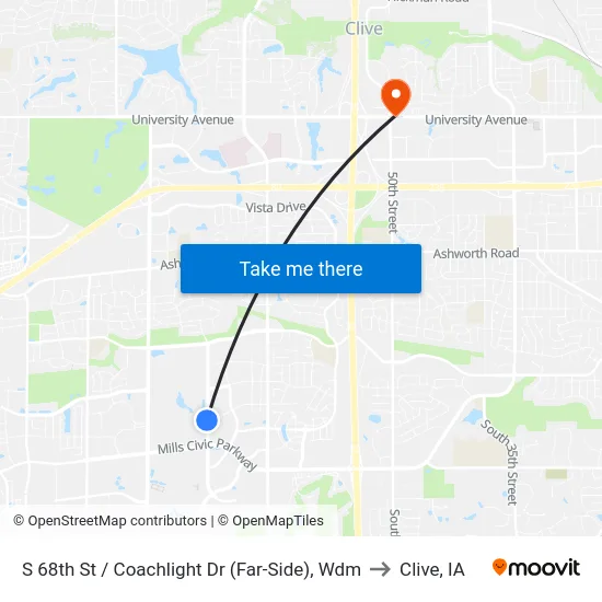 S 68th St / Coachlight Dr (Far-Side), Wdm to Clive, IA map