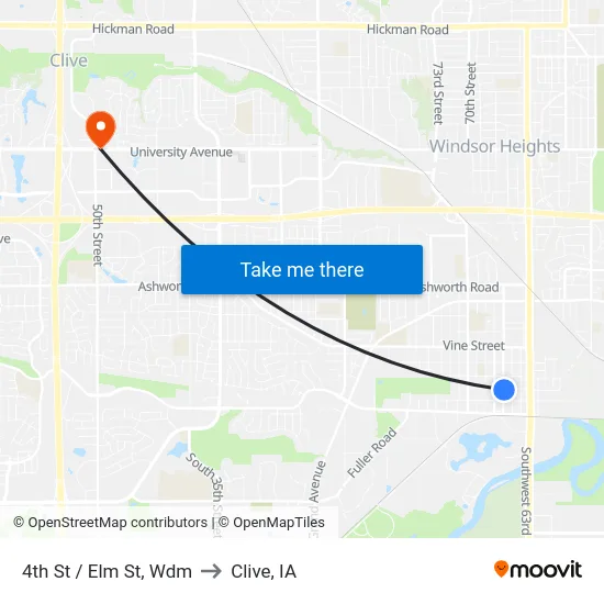 4th St / Elm St, Wdm to Clive, IA map