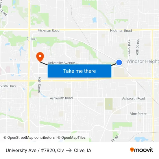 University Ave / #7820, Clv to Clive, IA map
