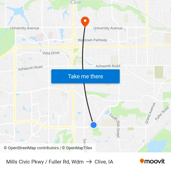 Mills Civic Pkwy / Fuller Rd, Wdm to Clive, IA map
