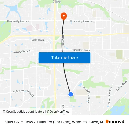 Mills Civic Pkwy / Fuller Rd (Far-Side), Wdm to Clive, IA map