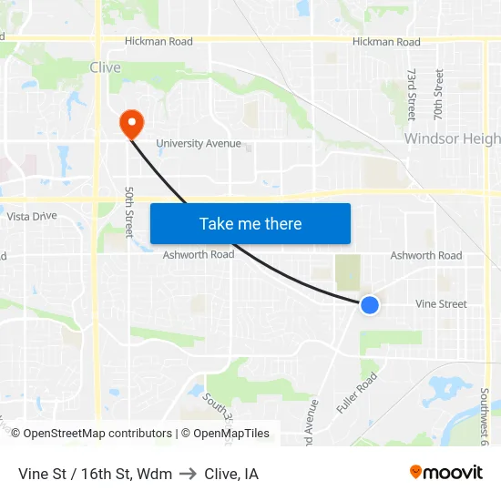 Vine St / 16th St, Wdm to Clive, IA map