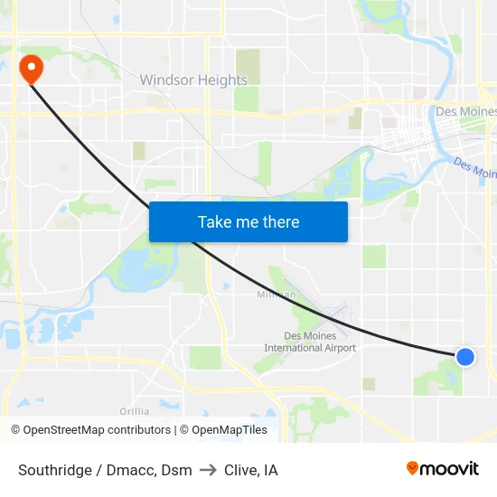 Southridge / Dmacc, Dsm to Clive, IA map