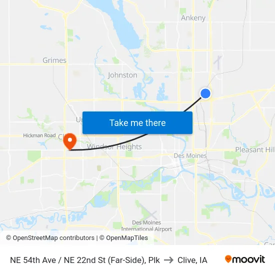 NE 54th Ave / NE 22nd St (Far-Side), Plk to Clive, IA map