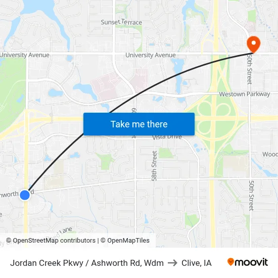 Jordan Creek Pkwy / Ashworth Rd, Wdm to Clive, IA map