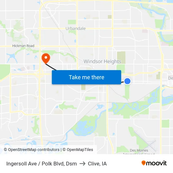 Ingersoll Ave / Polk Blvd, Dsm to Clive, IA map