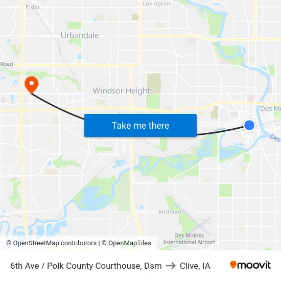 6th Ave / Polk County Courthouse, Dsm to Clive, IA map