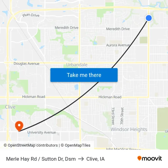 Merle Hay Rd / Sutton Dr, Dsm to Clive, IA map