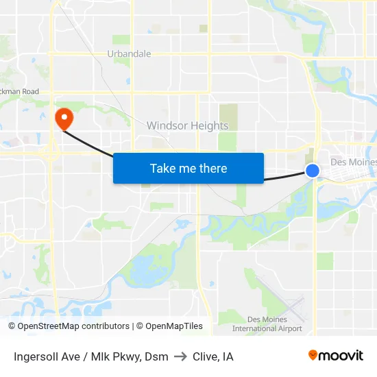 Ingersoll Ave / Mlk Pkwy, Dsm to Clive, IA map