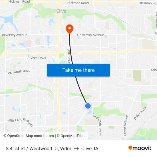 S 41st St / Westwood Dr, Wdm to Clive, IA map