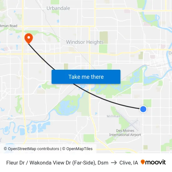 Fleur Dr / Wakonda View Dr (Far-Side), Dsm to Clive, IA map