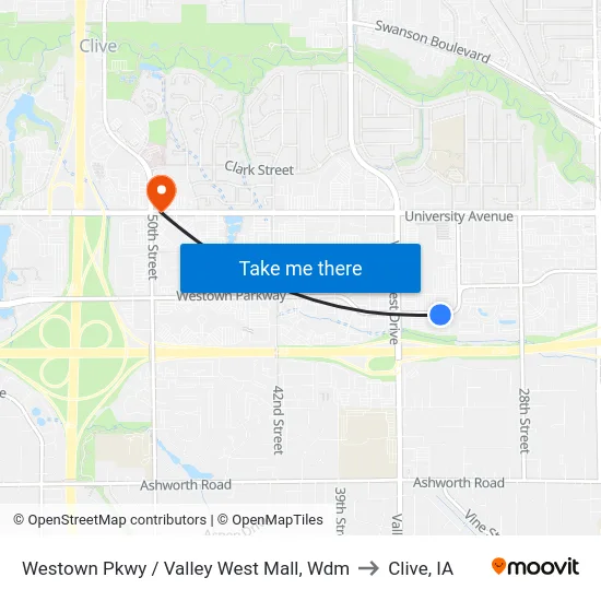 Westown Pkwy / Valley West Mall, Wdm to Clive, IA map