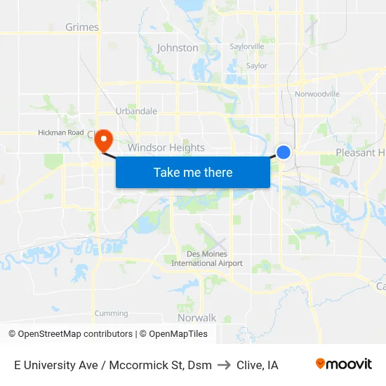 E University Ave / Mccormick St, Dsm to Clive, IA map