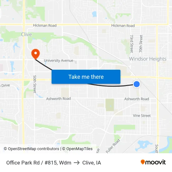 Office Park Rd / #815, Wdm to Clive, IA map