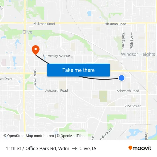 11th St / Office Park Rd, Wdm to Clive, IA map