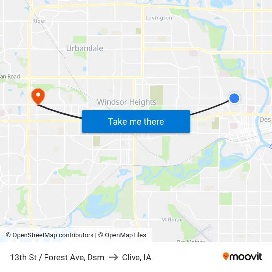 13th St / Forest Ave, Dsm to Clive, IA map