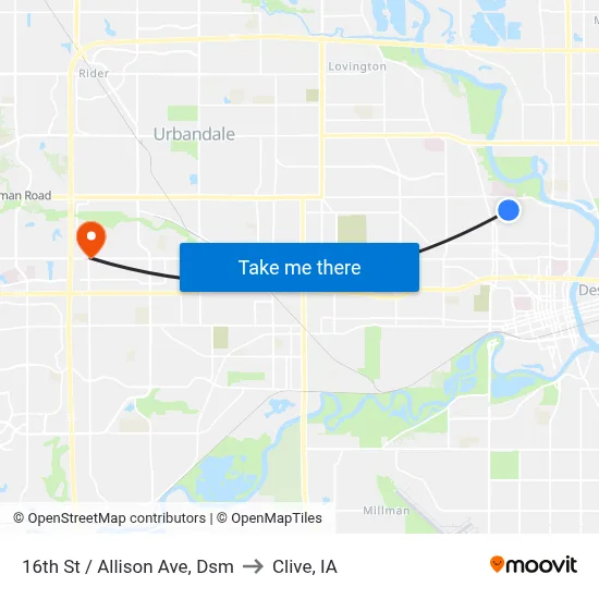 16th St / Allison Ave, Dsm to Clive, IA map