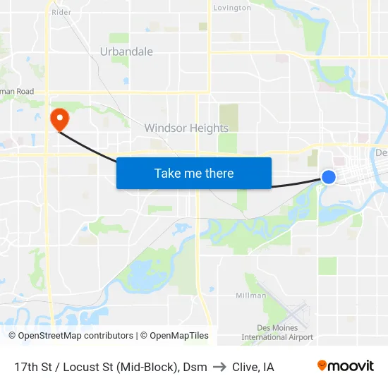 17th St / Locust St (Mid-Block), Dsm to Clive, IA map
