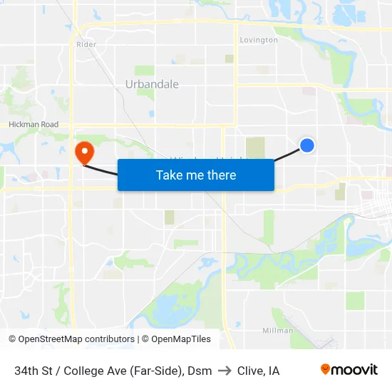 34th St / College Ave (Far-Side), Dsm to Clive, IA map