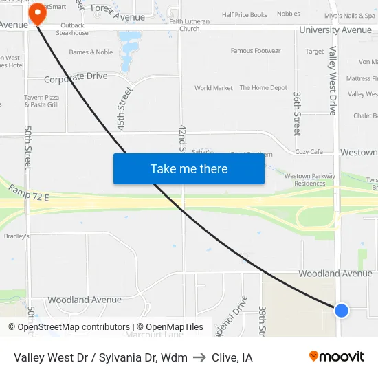 Valley West Dr / Sylvania Dr, Wdm to Clive, IA map
